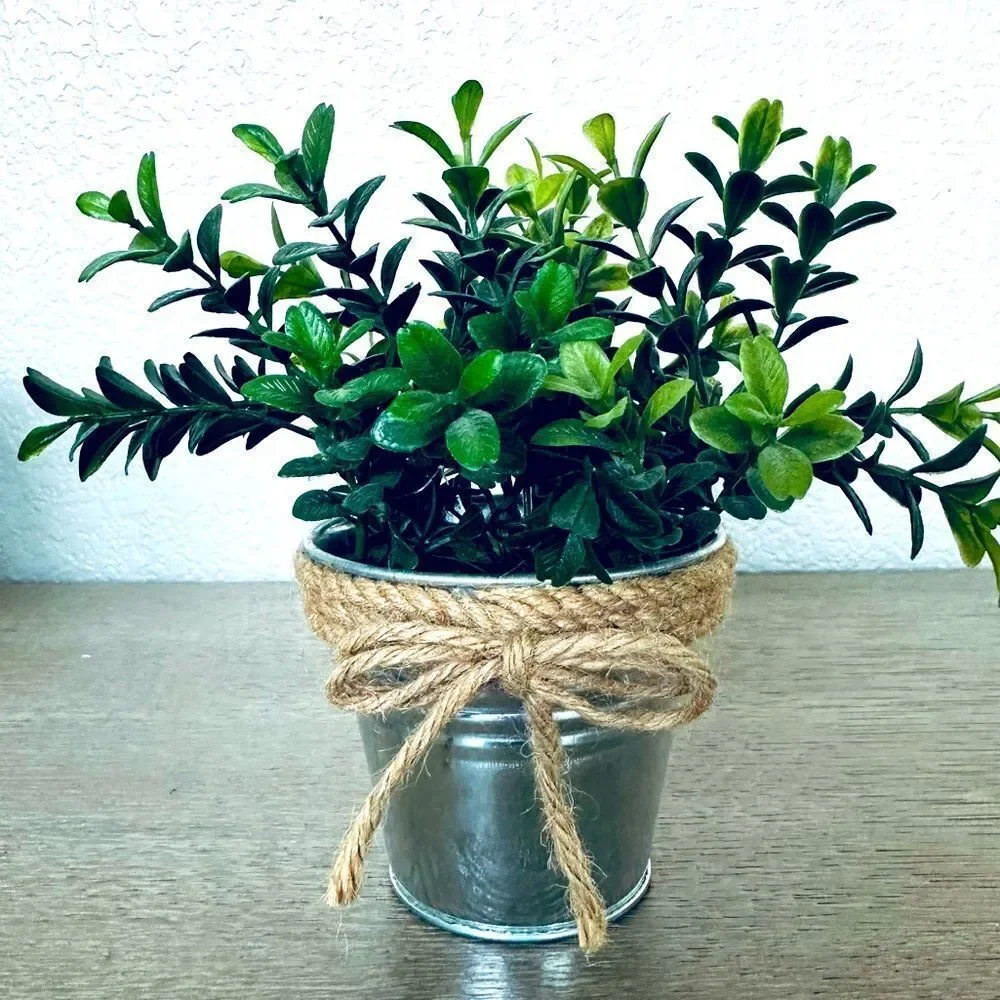Eucalyptus Tin Planter Farmhouse Decor Faux Green Plant